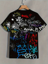 Men's Plus Size Street Fashion Abstract Graffiti Print Round Neck Short Sleeve T-Shirt